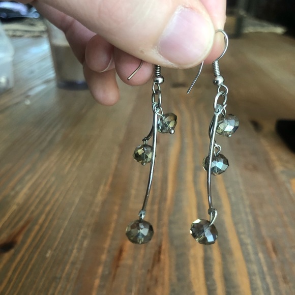 Smokey Crystal Silver Earrings - Picture 2 of 4